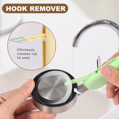 3 in 1 Cup Lid Cleaning Brush,Multifunctional Bottle Cleaner Brush with Hook Remover, Silicone Cup Holder Cleaner, Water Bottle Cleaner Brush for Cups, Lids, Tumblers and Kitchen Gaps(Yellow) - color: Yellow