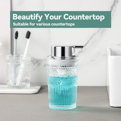 Glass Foaming Soap Dispenser - Foam Hand Soap Dispenser Bathroom, 10 OZ Clear Refillable Liquid Dispenser for Kitchen Dish Dispenser Foam Pump Silver - color: Silver Foam Pump, size: 10 OZ