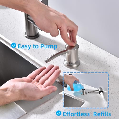 Soap Dispenser for Kitchen Sink, Built in Sink Soap Dispenser Brushed Nickel ABS Pump Head with 11 Ounce Soap Bottle - color: Brushed Nickel
