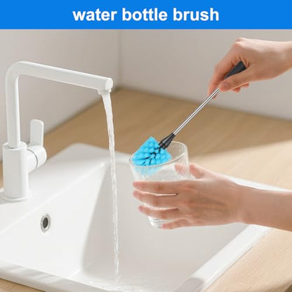 Bottle Brush,15-inch Long, Bottle Brush Cleaner, Bottle Scrubber, Kitchen Scrub Brush Suitable for Water Bottles, Cups, Glasses, Baby Bottles, Wine Glasses, (1, Blue) - color: Blue