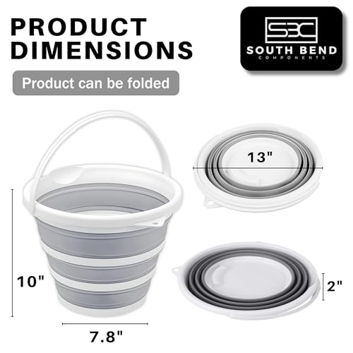 South Bend Components 2.6 Gallons Collapsible Bucket with Handle, Space Saving Design Portable Foldable Water Pail for Indoor/Outdoor, Mop, Boating, Camping, and Fishing (2-Pack)