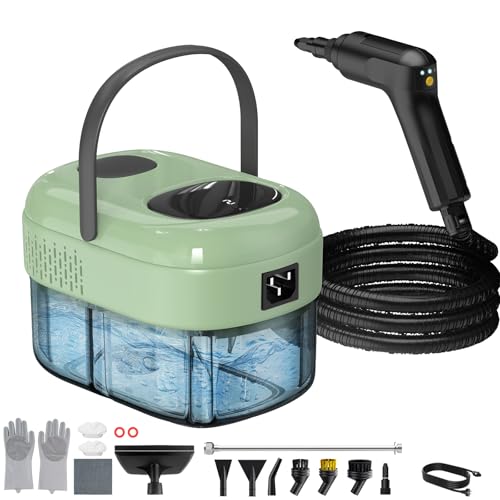 2500W Handheld Steam Cleaner, 3-Level Adjustable Steam Cleaner for Home with 16 Accessories, Multipurpose Portable Steamer Cleaning for Car,Floor,Furniture,Tile,Grout,Couch,Fast Heat-Up (Green) - color: Green