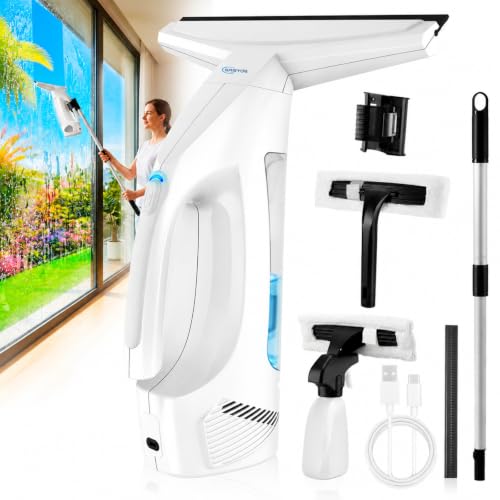GARYOG Window Vacuum Squeegee Cordless,Electric Window Cleaner Kit with 31-40" Extendable Pole,2000Pa,2200mAh,150ml Tank,2 Squeegee Blades for Shower Glass,Tiles,Mirrors,Car.