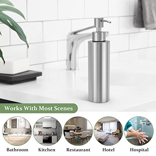ARKTEK -Stainless Steel Countertop soap dispenser Rust Proof Liquid Hand soap dispenser, Premium Kitchen Pump for Liquid Bathroom Hand Dish Lotion (11.8 Oz / 350 ml) - color: Silver