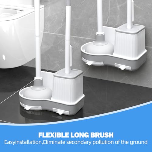 3 in 1 Toilet Brush and Plunger Set, Bathroom Cleaning | Toilet Bowl Brush and Holder, Crevice Cleaning Brush, Wall Mounted, Household Bathroom Cleaning Tools - size: 1 pack