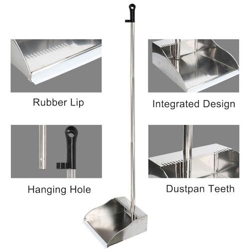 Stainless Steel Dustpan Metal Dustpan with Handle Heavy Duty Dust Pan Upright Dust Pan for Home Office Lobby - style: Dustpan