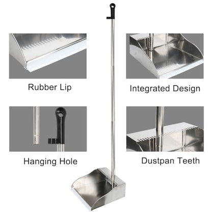 Stainless Steel Dustpan Metal Dustpan with Handle Heavy Duty Dust Pan Upright Dust Pan for Home Office Lobby - style: Dustpan