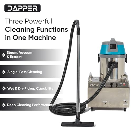 Dapper Supply Commercial Steam Cleaner with Wet/Dry Vacuum, Carpet & Upholstery Extraction, HEPA Filtration, 2 Gal Tank, up to 230°F, for Tile, Grout, Kitchens & Auto Detailing - size: 2.5 Gal