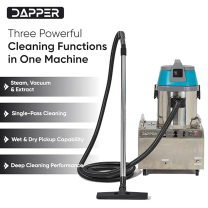 Dapper Supply Commercial Steam Cleaner with Wet/Dry Vacuum, Carpet & Upholstery Extraction, HEPA Filtration, 2 Gal Tank, up to 230°F, for Tile, Grout, Kitchens & Auto Detailing - size: 2.5 Gal