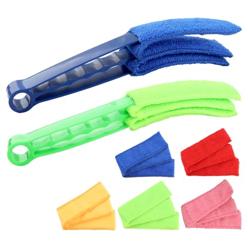 2 Pack Blinds Cleaner Brush - Window Blind DusterTool with 5 Reusable Microfiber Sleeves Brush, Blind Cleaner Tool for Window, Car Air Condition, Fans, Exhaust Vent