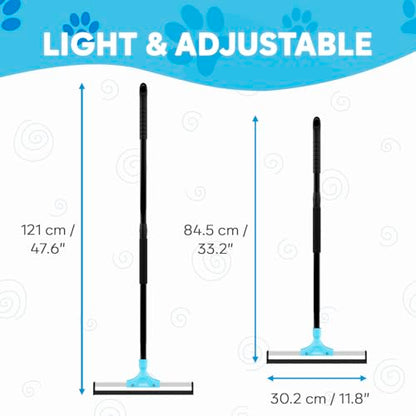Carpet Rake for Pet Hair Removal – Carpet Scraper & Pet Fur Rake – Dog & Cat - Animal Fur Broom for Rugs & Furniture with Adjustable Lengths - Blue