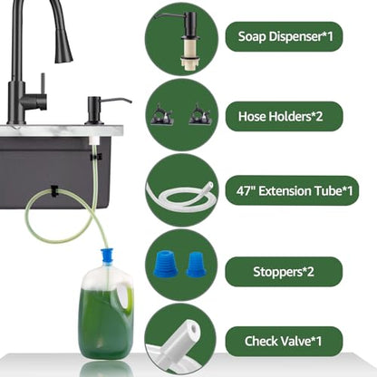 Dish Soap Dispenser for Kitchen Sink, Built in Sink Soap Dispenser Matte Black, Countertop Soap Dispenser Stainless Steel Pump with 47" Extension Tube kit, No Need to Fill Little Bottle Again - color: Matte Black
