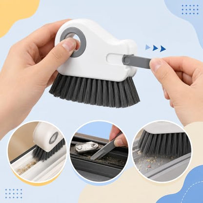 2 Pcs Window Track Cleaner Brush, Window Sill Cleaner Tool with Scraper, Multifunctional Hard Bristle Grip Brush for Sliding Door Track, Windows Sill, Windows Seal