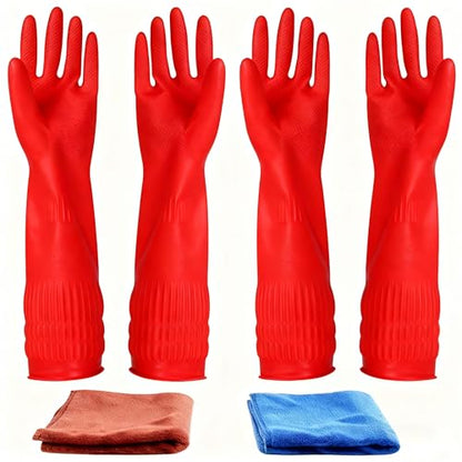 Rubber Cleaning Gloves Kitchen Dishwashing Glove 2-Pairs And Cleaning Cloth 2-Pack,Waterproof Reuseable.(Medium) - size: Medium