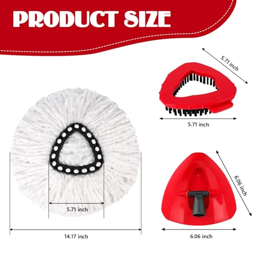 3 Pack Spin Mop Replacement Head for O-Ceda EasyWring 1-Tank System, 3 Microfiber Spin Mops Refills,1 Scrubber Head,1 Triangle Spin Base,Deep Clean,Machine Washable and Easy to Replace - size: White-3P