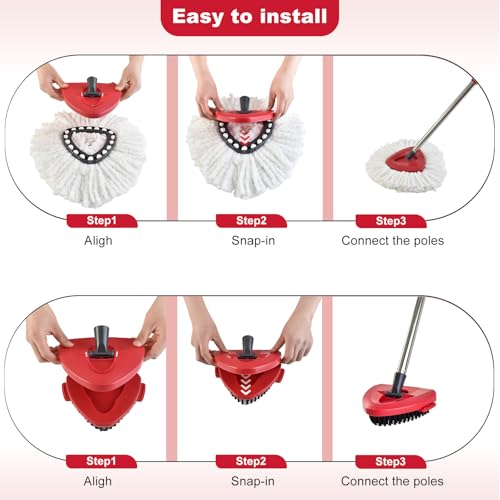 Mop Heads Replacements,Mop Handle,Scrub Brush,Base for Ocedar Easywring 1 Tank,Include 2 Microfiber Mops Replace Head,30-58" Adjustable Mop Stick,1 Scrubber Head,1 Spin Base,Bucket not Included - color: White-2