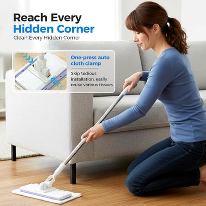 Hands-Free Multi-Purpose Flat Mop, Hands Free Flat Mop One Click with Any Cloth, Easy to Disassemble, Suitable for Tile, Wood, Laminate Floors, Kitchens, Bathrooms and Daily Home Cleaning Use (B) - color: B