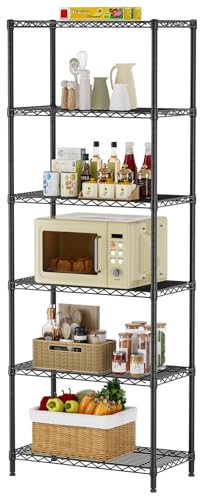 SINGAYE Shelf Wire Shelving Adjustable Storage Shelves Rack Standing Units for Kitchen Closet Laundry Bathroom Organizers Metal Pantry Narrow Mesh Gaps 14" D x 24" W x 72" H Black - color: Black, size: 6 Tier 14"Dx24"Wx72"H