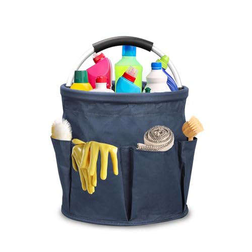 17L Foldable Cleaning Caddy with Handle - Portable Duty Tool Bag Cleaning Supply Organizer, Multi-Compartment Cleaning Bucket Storage Basket for Home Kitchen Bathroom (Blue) - color: Blue