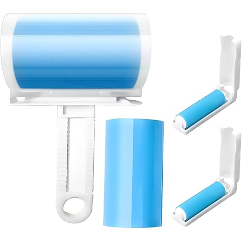 Reusable Sticky Lint Roller 4 Pack with Cover, Washable Portable Pet Hair Remover for Clothes, Travel, 2 Large and 2 Mini Size for Furniture, Car, Purse