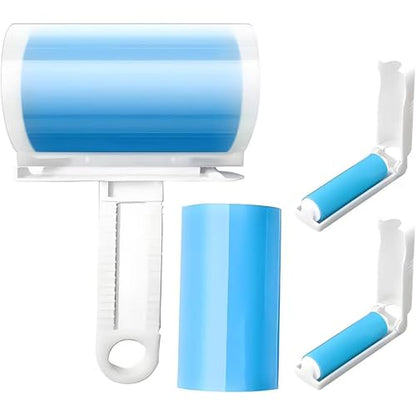 Reusable Sticky Lint Roller 4 Pack with Cover, Washable Portable Pet Hair Remover for Clothes, Travel, 2 Large and 2 Mini Size for Furniture, Car, Purse