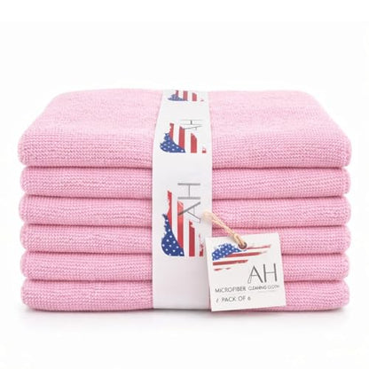 Ameri-Homes Premium Microfiber Cleaning Cloths 12 x 12 Inches, 400 GSM, Soft & Absorbent, Scratch-Free Lint-Free Cleaning Towels for Kitchen, Car, Glass & Home (Pack of 6) (Pink) - color: Pink