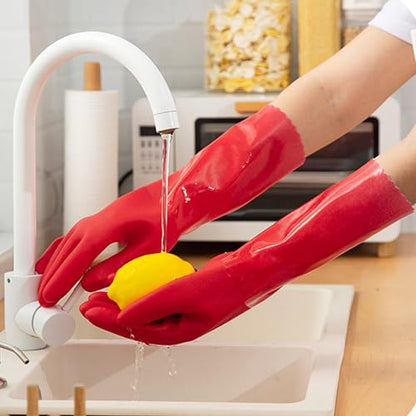KAQ PVC Rubber Gloves with Cotton Lined: Anti-Slip Dishwashing Gloves 3 Pairs for Kitchen Washing Dishes - Heavy Duty Household for Working Painting Pet Care Handling Chemicals