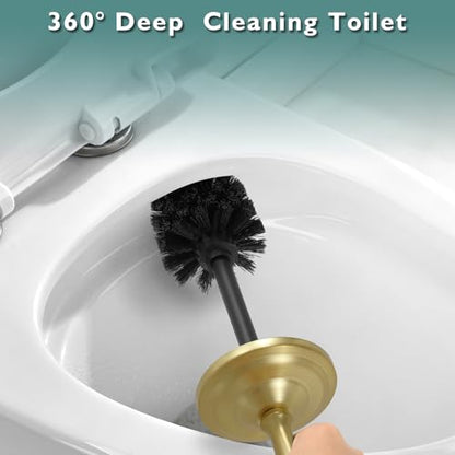 Gold Toilet Brush and Holder Set, Stainless Steel Toilet Brush for Bathroom,Heavy Duty Gold Toilet Bowl Brush and Holder,Deep Cleaning Modern Toilet Cleaner Brush -Space Saving, Covered Brush, Durable - color: Gold