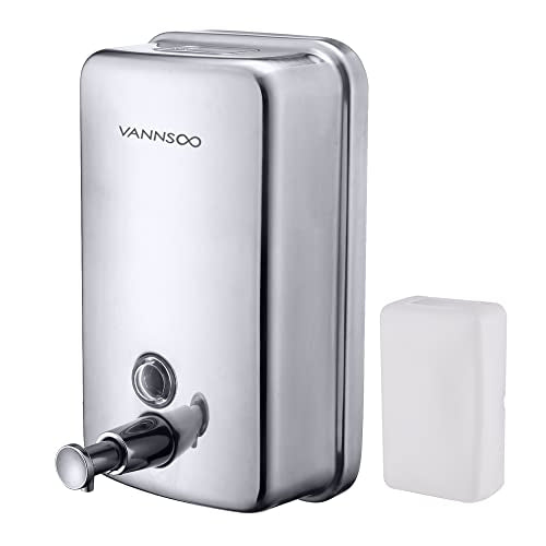 Commercial Soap Dispenser Wall Mount Stainless Steel Manual Liquid Pump Rust-Proof Leak Free for Bathroom (37 fl.oz./1100ml) - size: 37 fl oz