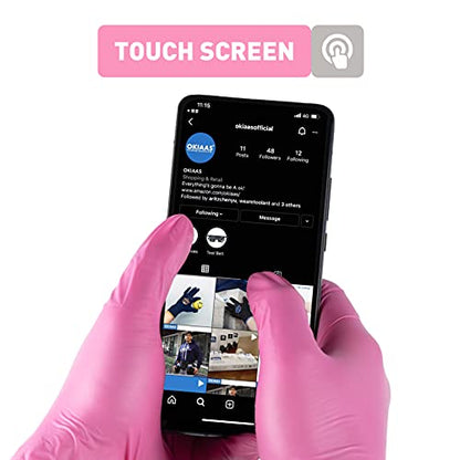 OKIAAS Black/Pink Vinyl Disposable Gloves Latex Free, Food Grade, 5 mil, Cooking, Cleaning, Hair Dye, 50/100/200/1000 Count - color: Pink, size: Medium (Pack of 100)
