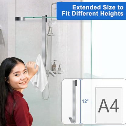 Shower Door Hooks 12 in, Shower Hooks for Towels, Heavy Duty Drilling-Free Extended Towel Hooks for Bathroom Frameless Glass Door, Over The Door Towel Hooks 3 Packs Silver - size: 12 IN-Silver