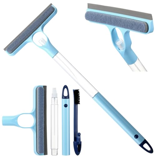 Lothee 1pcs 3 in 1 Window Squeegee, 23'' Long Handle Window Cleaning Scraper, Squeegee and Scrubber with Spray for Walls, Car Windshields, Bathrooms, Kitchens (Bule) - color: Bule