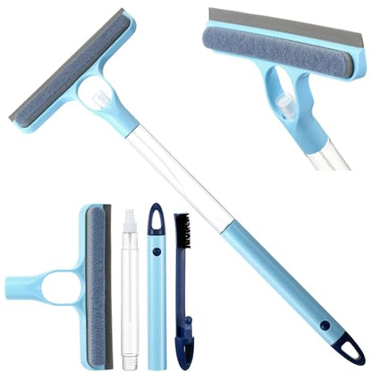 Lothee 1pcs 3 in 1 Window Squeegee, 23'' Long Handle Window Cleaning Scraper, Squeegee and Scrubber with Spray for Walls, Car Windshields, Bathrooms, Kitchens (Bule) - color: Bule