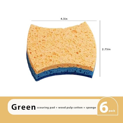 6 Pack Dishwashing Dual Sided Sponge Set, Absorbent and Reusable Kitchen Cleaning Sponges for Dishes and Kitchenware