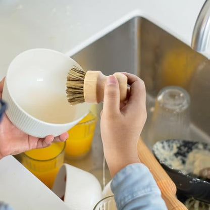 2 Pcs Dish Brush, Wood Dishes Scrub Brush, Pot Brush for Kitchen Cleaning Dishes Pots Pans (Sisal and Palm)
