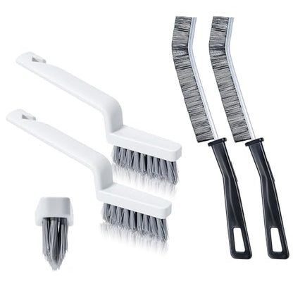 SIMPOR 4Pcs Grout Cleaner Brush Set, V Shape Grout Brush & Crevice Cleaning Brush, Stiff Tile Brush for Bathroom Kitchen Shower Floor Window Grout Cleaning Brush Gap Cleaning