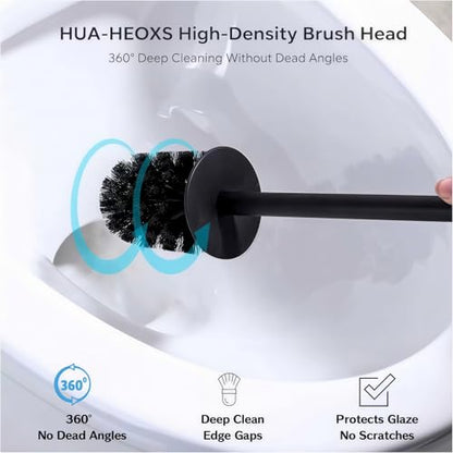 Matte Black Toilet Brush with Long Handle, Stainless Steel Toilet Bowl Brush and Holder Set, 2 in 1 Wall Mount Freestanding Splash Proof Toilet Brush for Bathroom Home RV