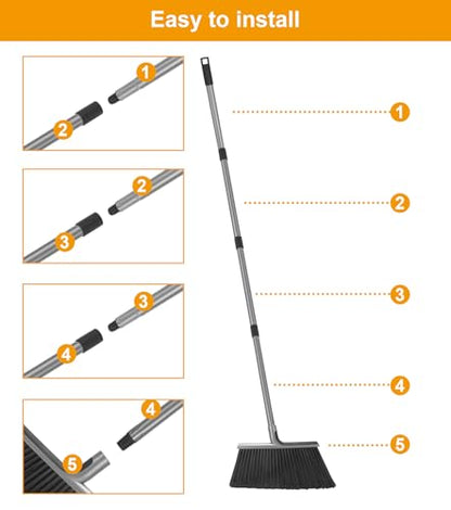 KeFanta 4 Packs Outdoor Broom Heavy Duty with 55" Long Handle, Commercial Brooms for Sweeping Indoor Courtyard Restaurant Garage Patio Decks Mall Market Kitchen Office Lobby Shop