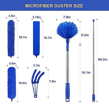 Dusters for Cleaning, Newliton Duster with Extension Pole Microfiber Ceiling Fan Cobweb Duster, Long Duster for High Ceilings Wall Refrigerator Appliance Baseboard Home Furniture Blinds - color: Blue
