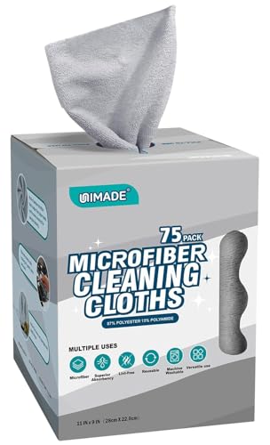 UNIMADE Microfiber Cleaning Cloth, 75 Sheets Microfiber Towels for Cars Commercial Grade Washcloths Lint-Free Bulk Shop Towel Cleaning Rags for Household Restaurant Garage Housekeeping, 11"x 9", Grey - color: Grey