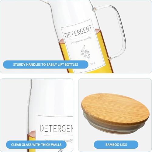 Laundry Detergent Dispenser Set with Bamboo Lids and Handles - Easy Pour 3 Pack 50 oz Liquid Laundry Containers for Laundry Room Organization and Storage - color: bamboo lid 3 pack