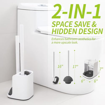 IVYROLL Toilet Brush and Plunger Set Hidden, S-Shaped Toilet Brush Plunger Combo, Perfect for Homes, Apartments & Bathrooms - color: White