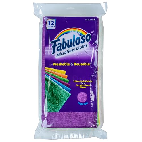 Fabuloso Microfiber Cleaning Cloths for Home & Car, Lint-Free Scratch-Free Rags for Glass, Kitchen & Wood, Reusable Machine Washable, Absorbent for Dusting & Wiping, Rainbow, 13 x 13 in, 12 Count - color: Rainbow, size: 12 Count (Pack of 1)