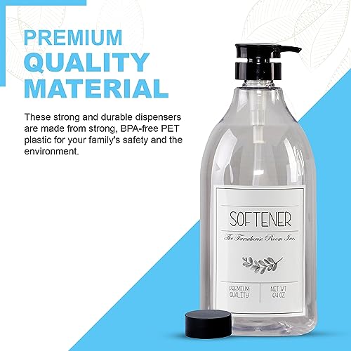 The Farmhouse Room Inc. Fabric Softener Liquid Dispenser - Softener Container for Laundry Room Organization - BPA Free & PET Plastic 1/2 Gallon Pump Bottle Dispenser - w/Waterproof Labels 64oz - style: Softener Bottle
