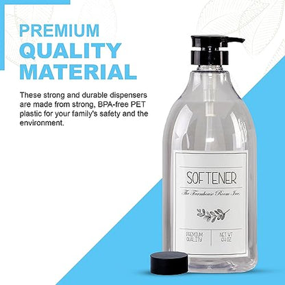 The Farmhouse Room Inc. Fabric Softener Liquid Dispenser - Softener Container for Laundry Room Organization - BPA Free & PET Plastic 1/2 Gallon Pump Bottle Dispenser - w/Waterproof Labels 64oz - style: Softener Bottle