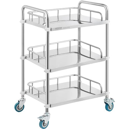 VEVOR Lab Rolling Cart, 3-Shelf Stainless Steel Rolling Cart, Lab Serving Cart with Swivel Casters, Dental Utility Cart for Clinic, Lab, Hospital, Salon, 26.38"x15.55"x34.13" - size: 3-tier shelves