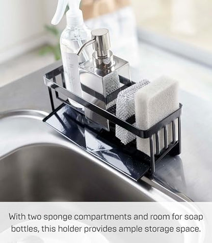 Yamazaki Home Tower Self-Draining Sponge and Soap Bottle Rack, Kitchen Sink Organizer Metal Holder with Removable Tray - Steel - color: Black
