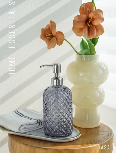 JASAI 18Oz Gray Glass Soap Dispenser with Rust Proof Pump, Refillable Kitchen soap Dispenser for Dish Soap, Bathroom Soap Dispenser for Dispense Hand soap, Lotion. - color: Smoky Gray