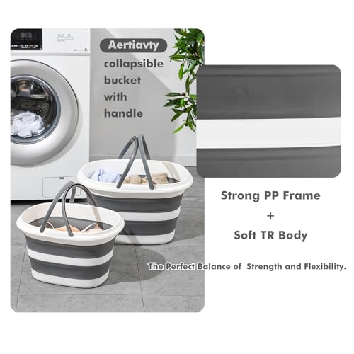 Collapsible Mop Bucket with Handles 7.4 Gallon Foldable Tub for Cleaning Large Silicone Pop Up Buckets Portable Collapse Camping Car Wash Basket for Space-Saving Storage - size: 7.4 Gallon - Bucket
