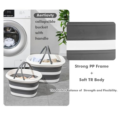 Collapsible Mop Bucket with Handles 7.4 Gallon Foldable Tub for Cleaning Large Silicone Pop Up Buckets Portable Collapse Camping Car Wash Basket for Space-Saving Storage - size: 7.4 Gallon - Bucket